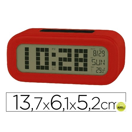 RELOJ DESPERTADOR CON PANTALLA RETROILUMINADA CALENDARIO Y TEMPERATURA COLOR ROJO