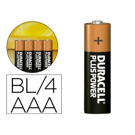 PILA DURACELL ALCALINA PLUS AAA BLISTER CON 4 PILAS