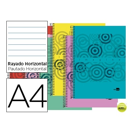 BLOC ESPIRAL LIDERPAPEL A4 MICRO IMAGINE TAPA POLIPROPILENO 160H 60G HORIZONTAL 5 BANDA4 TALADROS CO
