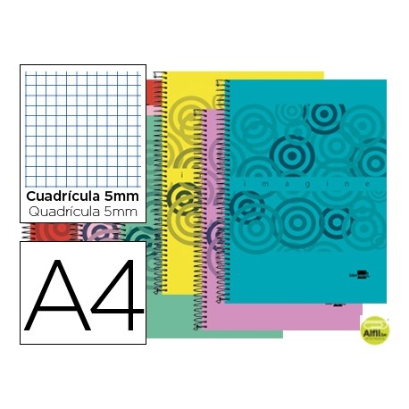 BLOC ESPIRAL LIDERPAPEL A4 MICRO IMAGINE TAPA POLIPROPILENO 160H 60G CUADRO 5MM 5 BANDA4 TALADROS CO