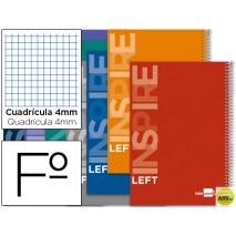 BLOC ESPIRAL LIDERPAPEL FOLIO INSPIRE TAPA EXTRADURA 80H 60G CUADRO 4MM CON MARGEN. PARA ZURDOS. COL