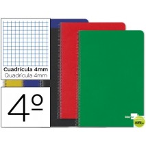 BLOC ESPIRAL LIDERPAPEL CUARTO TAPA DURA 80H 60G CUADRO 4MM CON MARGEN. COLORES SURTIDOS