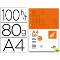 PAPEL LIDERPAPEL A4 80G/M2 PAQUETE DE 100 4 TALADROS BLANCO