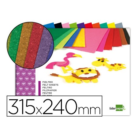 BLOC TRABAJOS MANUALES LIDERPAPEL FIELTRO 240X315MM 10 HOJAS COLORES SURTIDOS