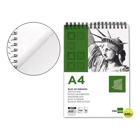 BLOC DIBUJO LIDERPAPEL ESBOZOSESPIRAL DIN A4 210X297MM 100 HOJAS 90G/M2 SIN RECUADRO