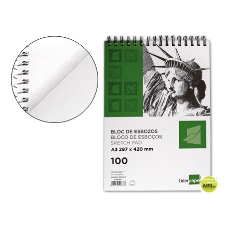 BLOC DIBUJO LIDERPAPEL ESBOZOSESPIRAL A3 297X420MM 100 HOJAS 90G/M2 SIN RECUADRO