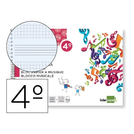 BLOC MUSICA LIDERPAPEL PENTAGRAMA 2MM CON ANOTACIONES CUARTO 20 HOJAS 100G/M2