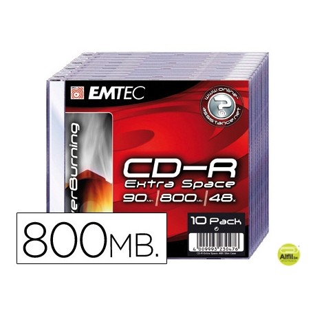 CD-R EMTEC CAPACIDAD 800MB DURACION 90MIN VELOCIDAD 48X CAJA SLIM -1 UNIDAD-