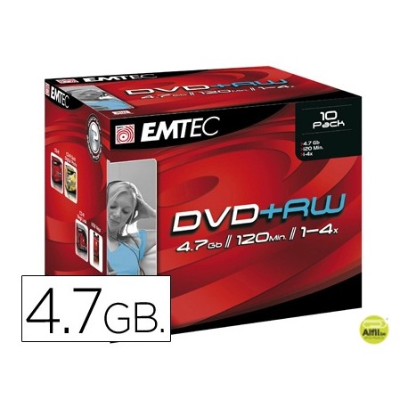 DVD+RW EMTEC CAPACIDAD 4,7GB VELOCIDAD 4X REGRABABLE CAJA -1 UNIDAD-