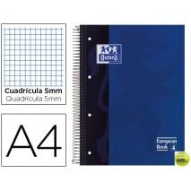 BLOC ESPIRAL OXFORD TAPA EXTRADURA MICROPERFORADO DIN A4 80 HOJAS CUADROS 5MM -COLOR AZUL