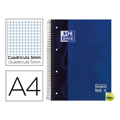 BLOC ESPIRAL OXFORD TAPA EXTRADURA MICROPERFORADO DIN A4 80 HOJAS CUADROS 5MM -COLOR AZUL