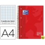 BLOC ESPIRAL OXFORD TAPA EXTRADURA MICROPERFORADO DIN A4 80 HOJAS CUADROS 5MM -COLOR ROJO