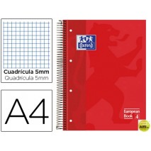BLOC ESPIRAL OXFORD TAPA EXTRADURA MICROPERFORADO DIN A4 80 HOJAS CUADROS 5MM -COLOR ROJO