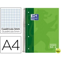 BLOC ESPIRAL OXFORD TAPA EXTRADURA MICROPERFORADO DIN A4 80 HOJAS CUADROS 5MM -COLOR VERDE
