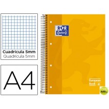BLOC ESPIRAL OXFORD TAPA EXTRADURA MICROPERFORADO DIN A4 80 HOJAS CUADROS 5MM -COLOR AMARILLO