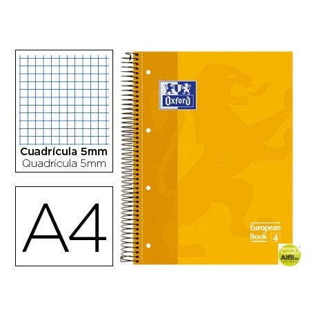 BLOC ESPIRAL OXFORD TAPA EXTRADURA MICROPERFORADO DIN A4 80 HOJAS CUADROS 5MM -COLOR AMARILLO