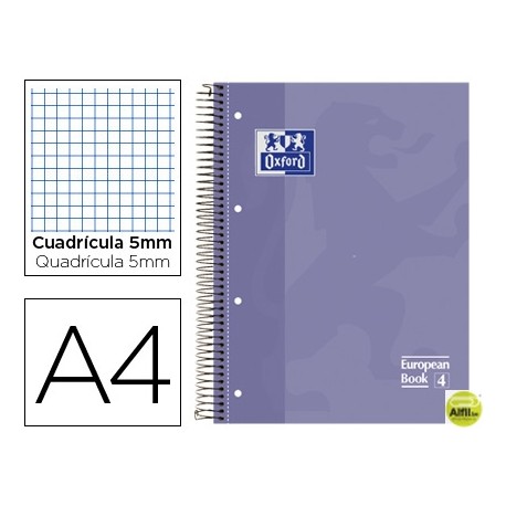 BLOC ESPIRAL OXFORD TAPA EXTRADURA MICROPERFORADO DIN A4 80 HOJAS CUADROS 5MM -COLOR LILA