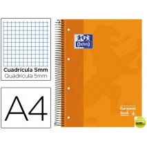 BLOC ESPIRAL OXFORD TAPA EXTRADURA MICROPERFORADO DIN A4 80 HOJAS CUADROS 5MM -COLOR NARANJA