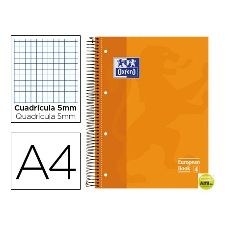 BLOC ESPIRAL OXFORD TAPA EXTRADURA MICROPERFORADO DIN A4 80 HOJAS CUADROS 5MM -COLOR NARANJA