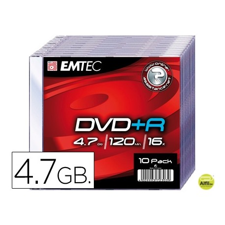 DVD-R EMTEC CAPACIDAD 4,7GB VELOCIDAD 16X CAJA SLIM -1 UNIDAD-