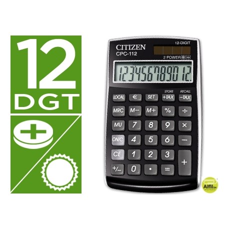 CALCULADORA CITIZEN BOLSILLO CPC-112 BKWB 12 DIGITOS NEGRA 120X72X9 MM