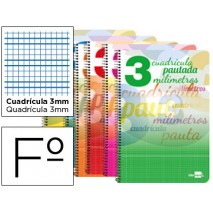BLOC ESPIRAL LIDERPAPEL FOLIO WRITE TAPA CARTONCILLO 80H 70G CUADRICULADO PAUTADO 3MM CON MARGEN. CO