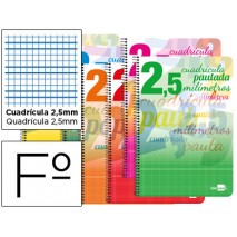 BLOC ESPIRAL LIDERPAPEL FOLIO WRITE TAPA CARTONCILLO 80H 70G CUADRICULADO PAUTADO 2.5MM CON MARGEN.