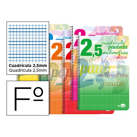 BLOC ESPIRAL LIDERPAPEL FOLIO WRITE TAPA CARTONCILLO 80H 70G CUADRICULADO PAUTADO 2.5MM CON MARGEN.