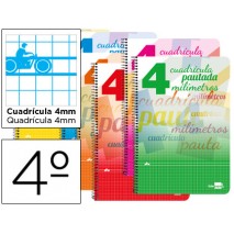BLOC ESPIRAL LIDERPAPEL CUARTO WRITE TAPA CARTONCILLO 40H 70G CUADRICULADO PAUTADO 4MM. COLORES SURT