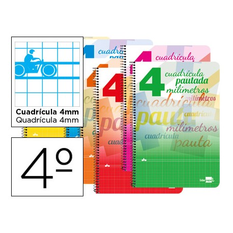 BLOC ESPIRAL LIDERPAPEL CUARTO WRITE TAPA CARTONCILLO 40H 70G CUADRICULADO PAUTADO 4MM. COLORES SURT