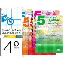 BLOC ESPIRAL LIDERPAPEL CUARTO WRITE TAPA CARTONCILLO 40H 70G CUADRICULADO PAUTADO 5MM. COLORES SURT