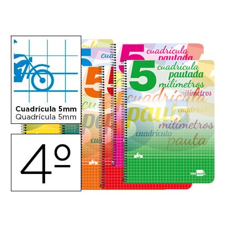 BLOC ESPIRAL LIDERPAPEL CUARTO WRITE TAPA CARTONCILLO 40H 70G CUADRICULADO PAUTADO 5MM. COLORES SURT