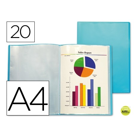 CARPETA BEAUTONE ESCAPARATE 47042 20 FUNDAS POLIPROPILENO TRASLUCIDA DIN A4 AZUL FROSTY