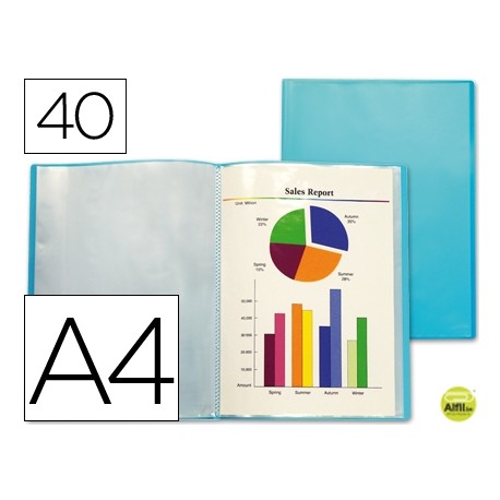 CARPETA BEAUTONE ESCAPARATE 47052 40 FUNDAS POLIPROPILENO TRASLUCIDA DIN A4 AZUL FROSTY