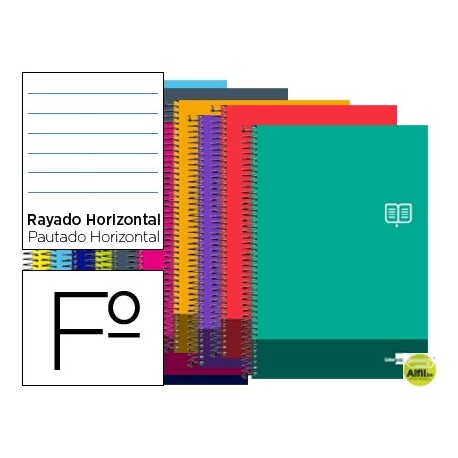 BLOC ESPIRAL LIDERPAPEL FOLIO DISCOVER TAPA CARTONCILLO 80 H80G HORIZONTAL CON MARGEN COLORES SURTID
