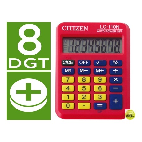 CALCULADORA CITIZEN BOLSILLO LC-110 8 DIGITOS ROJA