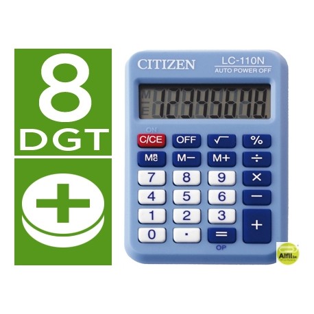 CALCULADORA CITIZEN BOLSILLO LC-110 8 DIGITOS CELESTE