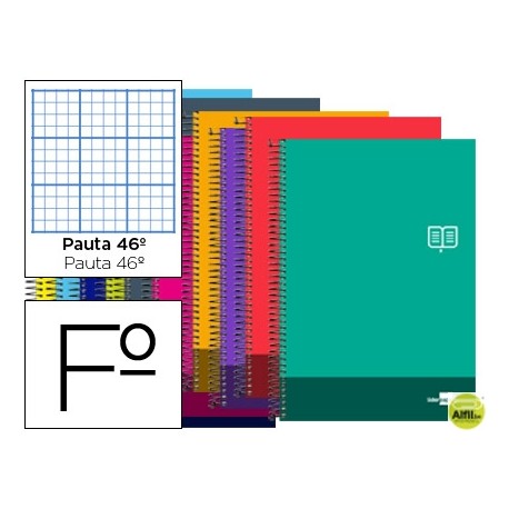 BLOC ESPIRAL LIDERPAPEL FOLIO DISCOVER TAPA CARTONCILLO 80 H80G RAYADO N§ 46 COLORES SURTIDOS