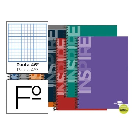 BLOC ESPIRAL LIDERPAPEL FOLIO INSPIRE TAPA EXTRADURA 80H 60GRAYADO NÌ46 COLORES SURTIDOS