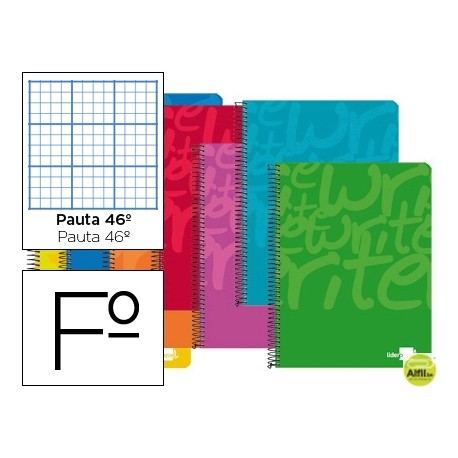 BLOC ESPIRAL LIDERPAPEL FOLIO WRITE TAPA CARTONCILLO 80H 60G RAYADO NÌ46 COLORES SURTIDOS
