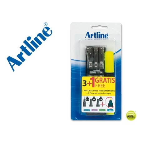 ROTULADOR ARTLINE CALIBRADO MICROMETRICO EK NEGRO BOLSA DE3 + FLUORESCENTE 660 -BLISTER