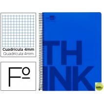 BLOC ESPIRAL LIDERPAPEL FOLIO THINK TAPA POLIPROPILENO 80 H 80G CUADRO 4 MM CON MARGEN COLOR AZUL