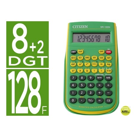CALCULADORA CITIZEN CIENTIFICASR-135F VERDE 128 FUNCIONES 8+2 DIGITOS 154X84X19 MM