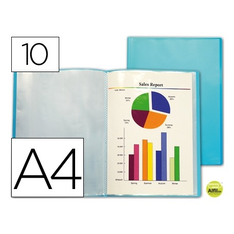 CARPETA BEAUTONE ESCAPARATE 47482 10 FUNDAS POLIPROPILENO TRASLUCIDA DIN A4 AZUL FROSTY