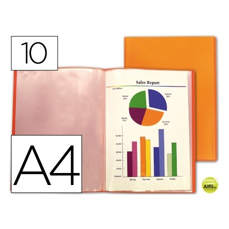 CARPETA BEAUTONE ESCAPARATE 47481 10 FUNDAS POLIPROPILENO TRASLUCIDA DIN A4 NARANJA FROSTY
