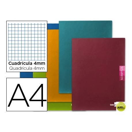 LIBRETA LIDERPAPEL SCRIPTUS A4 48 HOJAS 90G/M2 CUADRO 4MM CON MARGEN