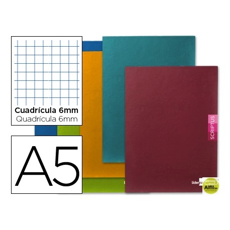 LIBRETA LIDERPAPEL SCRIPTUS A5 48 HOJAS 90G/M2 CUADRO 6MM CON MARGEN