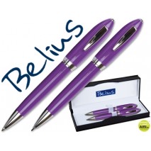 JUEGO BELIUS BOLIGRAFO Y PORTAMINAS 2049 VIOLETA MALAGA-EN ESTUCHE