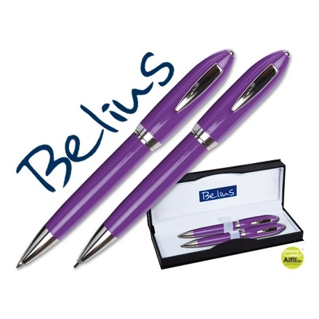 JUEGO BELIUS BOLIGRAFO Y PORTAMINAS 2049 VIOLETA MALAGA-EN ESTUCHE