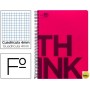 BLOC ESPIRAL LIDERPAPEL FOLIO THINK TAPA POLIPROPILENO 80 H 80G CUADRO 4 MM CON MARGEN COLOR ROJO
